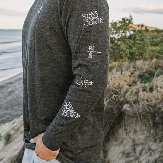 Patchwork Merino Lightweight Long Sleeve T-Shirt Grey