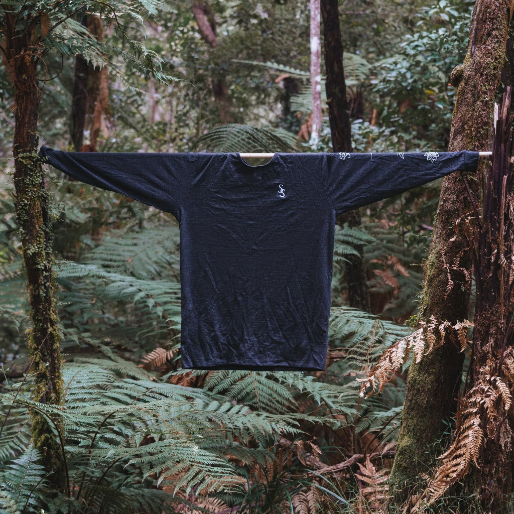 Patchwork Merino Lightweight Long Sleeve T-Shirt Grey